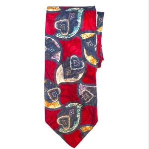 #F V.L. Julian Mens Red Neck Tie Leaf Paisley Vintage 90s 100% Silk